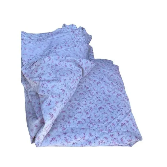 Vintage Shabby Chic Home Rachel Ashwell Small Florals Flat Sheet Brown Label Que - Picture 3 of 8